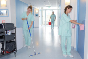 Women are cleaning in hospital